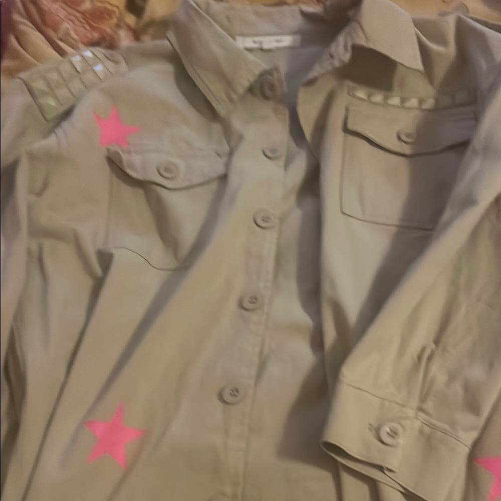 Beige Shirt with Pink Star Accents